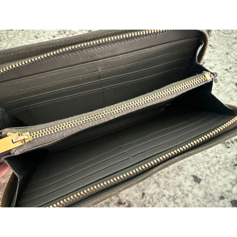 Saint Laurent Paris gray long zip-around wallet